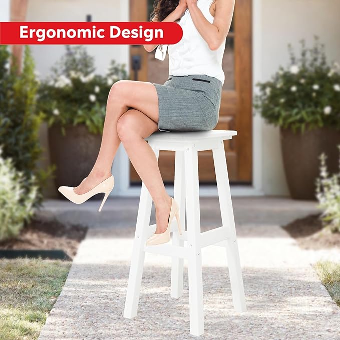 Costaelm 29" Height Outdoor Bar Stools, All-Weather Bar Stools, Adirondack Poly Patio Square Bar Stool for Patio, Deck, Kitchen Counter and Garden, White