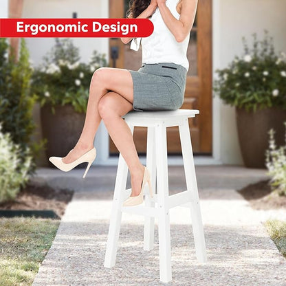 Costaelm 29" Height Outdoor Bar Stools, All-Weather Bar Stools, Adirondack Poly Patio Square Bar Stool for Patio, Deck, Kitchen Counter and Garden, White