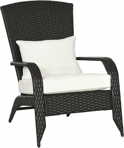 Outsunny Patio Wicker Adirondack Chair, Outdoor All-Weather Rattan Fire Pit Chair w/Soft Cushions, Tall Curved Backrest and Comfortable Armrests for Deck or Garden, Cream White