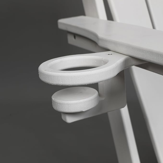 HDPE Folding Adirondack Chair with Cup Holder Outside, Composite Outdoor Chairs with Wood Texture, White - Photo 8