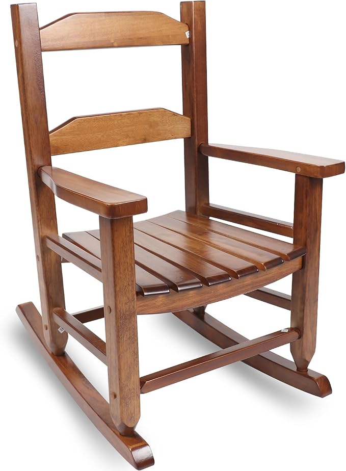 Toddler Rocking Chair Kids Wooden Indoor for Comfy Recliner Rocker for Baby Ages 3-6 Outdoor Lounge Children Playroom Anti-Tip Design Safe & Sturdy Brown