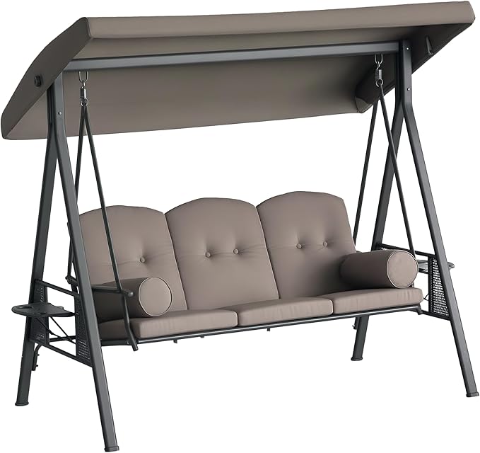 Outsunny 3-Seat Patio Swing Chair, Outdoor Porch Swing Glider with Adjustable Canopy, Removable Cushion - Photo 1
