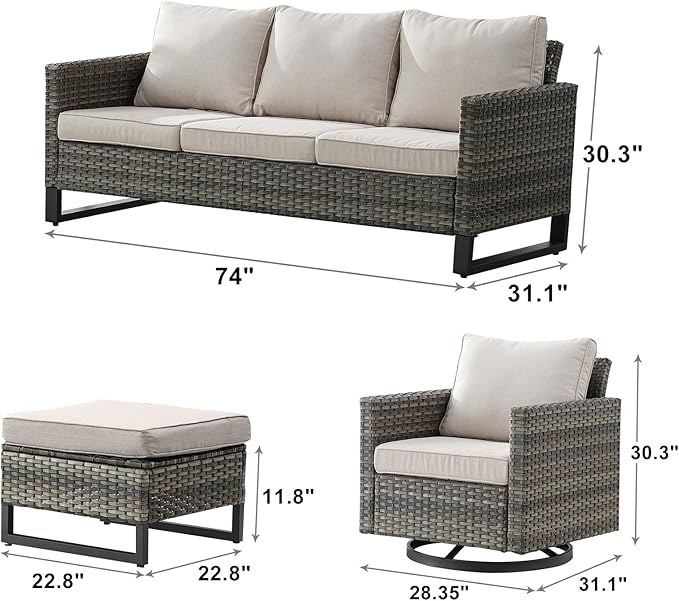 Rilyson Wicker Outdoor Patio Furniture Set - 5 Piece Patio Conversation Set with 2 Swivel Rocker Chairs - Photo 2