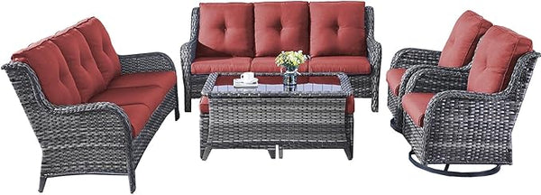 Rilyson Wicker Patio Furniture Set - 7 Piece Rattan Outdoor Sectional Conversation Sets with 2 Rocking Swivel Chairs - Photo 1