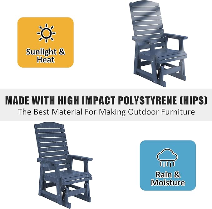 Poly Lumber Patio Glider with Cup Holders, High Backrest and Deep Contoured Seat, HIPS Material, All-Weather Resistant - Photo 4