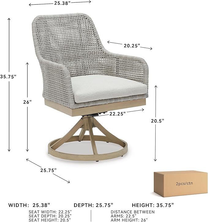 Signature Design by Ashley Seton Creek Cottage Nuvella Weather Resistant Fabric Outdoor Swivel Dining Chair with Cushion - Photo 3