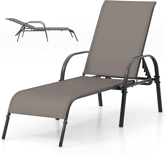 Nightcore Chaise Lounge Chair Outdoor, Pool Chair with 5 Adjustable Backrest, Patio Lounge Chairs with Breathable Fabric, Comfortable Armrest, Chaise Lounge for Patio, Pool, Bench (1, Brown)