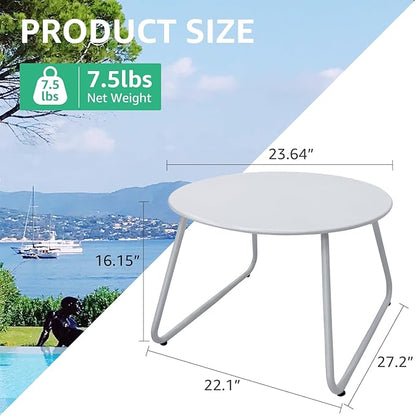 Patio Outdoor Coffee Table Set of 2, Weather Resistant Steel Round End Tables, Outdoor Nesting Table for Patio, Balcony, Bistro and Indoor, Black (White)