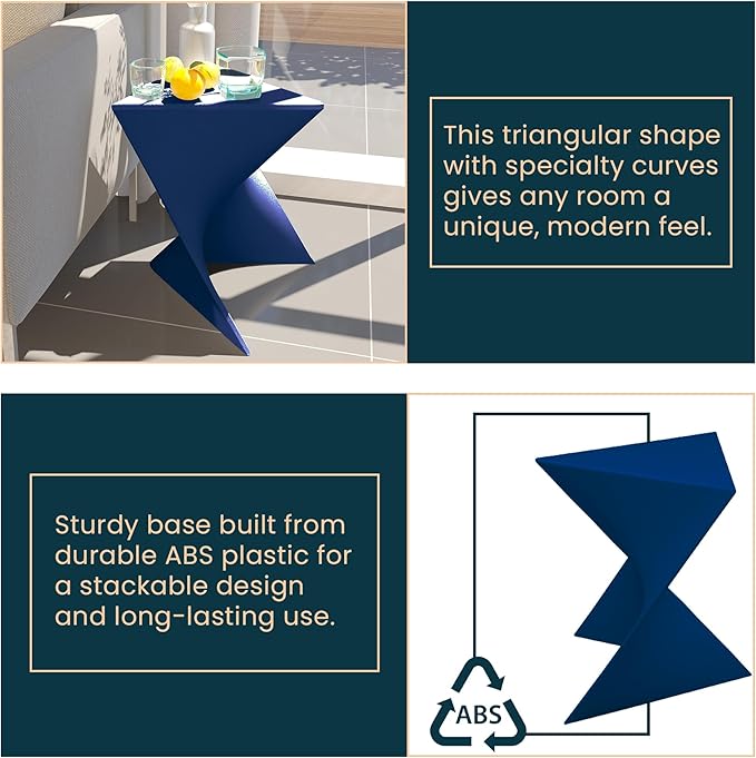 LeisureMod 15.75" Navy Blue Stackable Side Table - Weather-Resistant Plastic Triangular Accent End Table for Indoor & - Photo 5