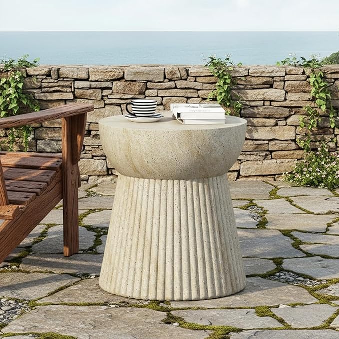 Outdoor Side Table Faux Marble End Table Faux Stone Concrete Side Tables Travertine Small Coffee Tables for Indoor - Photo 1