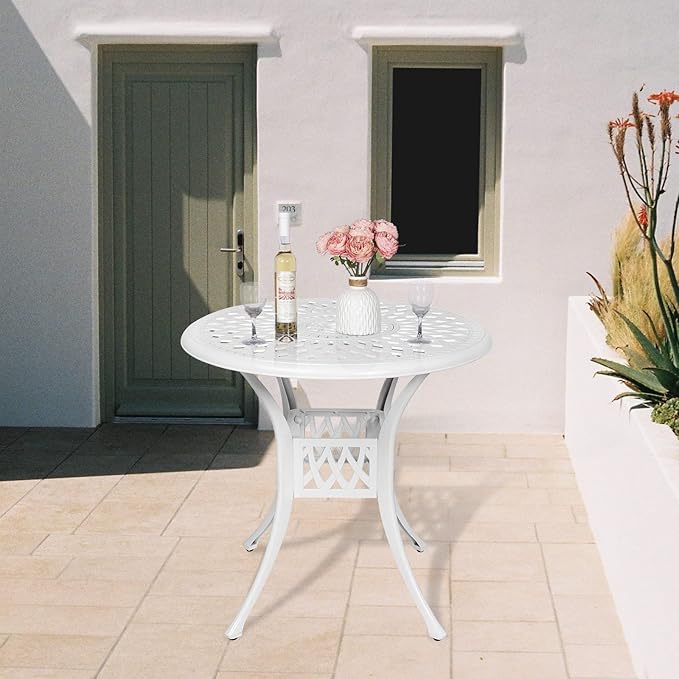 Outdoor Cast Aluminum Patio Table, 31” Round Bistro Table with 2” Umbrella Hole for Patio Furniture Garden Deck Backyard - Photo 1