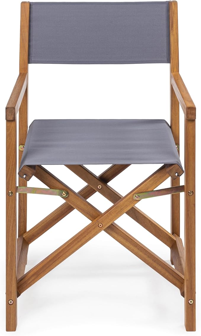 JONATHAN Y DRC1000A-SET2 Cukor Classic Vintage Outdoor Acacia Wood Folding Director Chair with Canvas Seat Mid-Century, Modern, Traditional, Bohemian, Coastal, Minimalist, Gray/Teak Brown (Set of 2)