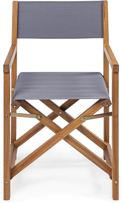 JONATHAN Y DRC1000A-SET2 Cukor Classic Vintage Outdoor Acacia Wood Folding Director Chair with Canvas Seat Mid-Century, Modern, Traditional, Bohemian, Coastal, Minimalist, Gray/Teak Brown (Set of 2)