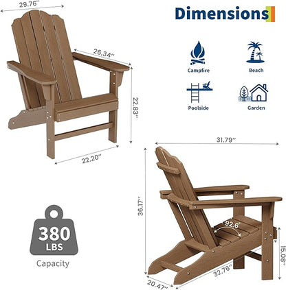 PeakPursuit HDPE Adirondack Chair Set of 2 for Patio, Wood Texture Lawn Chair, Outdoor Patio Furniture for Garden Backyard Deck