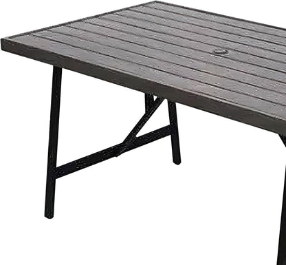 Four Seasons Courtyard Norwalk 40 x 70 Inch Rectangular Outdoor Dining Table All Weather Aluminum Slat Top for Backyard Decks and Patios, Taupe/Grey
