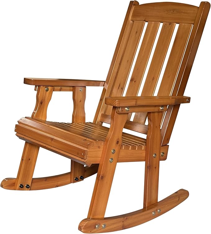 Fortune Candy Wooden Patio Rocking Chair with Comfortable Backrest Inclination, High Backrest and Deep Contoured Seat, Solid Fir Wood, Heavy Duty 600 LBS (Natural, 2 Pieces)