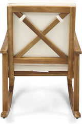 Outdoor Rocking Chair with Armrests and Cushions, Acacia Wood Structure, for Garden, Patio or Balcony, Teak - Photo 9