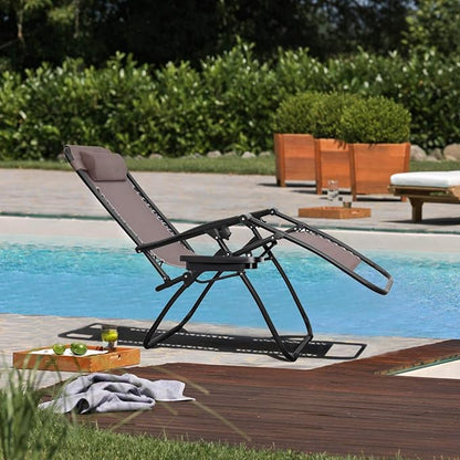 Flamaker Patio Zero Gravity Chair Outdoor Folding Lounge Chair Recliners Adjustable Lawn Lounge Chair with Pillow for Poolside, Yard and Camping (Brown)