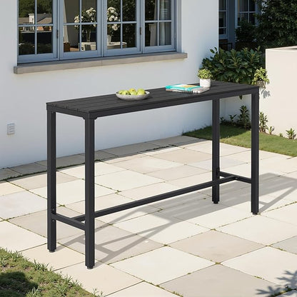 Crestlive Products Outdoor Bar Table, 55'' Rectangle Patio Counter Height Table High Pub Table with Waterproof Top and Sturdy Metal Frame for Balcony, Bistro, Garden, Backyard, Hot Tub (Black)