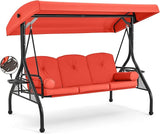 HOMREST 3 Seat Outdoor Porch Swing with Adjustable Canopy, Convertible Patio Swing Bed with Stand - Photo 1