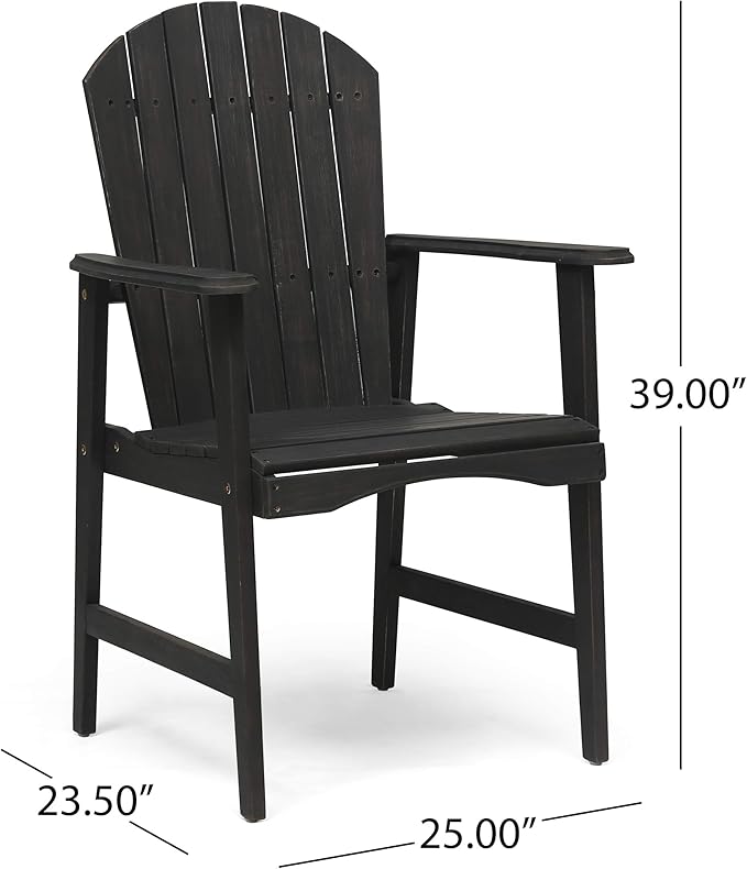 Great Deal Furniture Easter Outdoor Weather Resistant Acacia Wood Adirondack Dining Chairs (Set of 2), Dark Gray Finish, (308991)