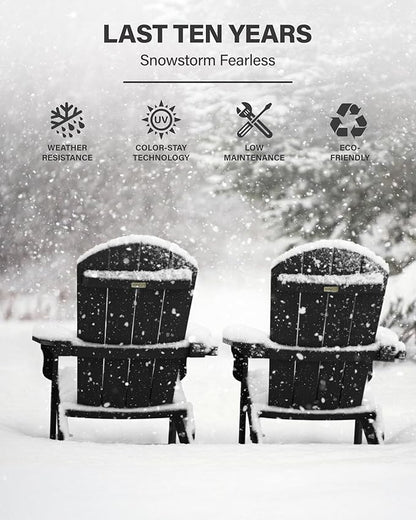 YEFU Adirondack Chair, Foldable Oversized Plastic Adirondack Chair Set of 4 with Cup Holder, Patio Chair with Weather Resistant for Outside Deck Lawn, Weight Capacity Up to 400 Lbs –Black