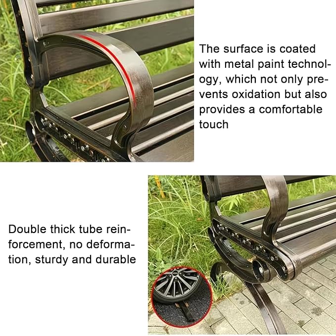 Outdoor Metal Benches,Cast Aluminum Lightweight Sturdy Bench,Weatherproof,Park Bench,2-Person Seat Bench with Backrest,for Porch, Patio, Lawn, Balcony, Backyard(Size:150cm/59in)