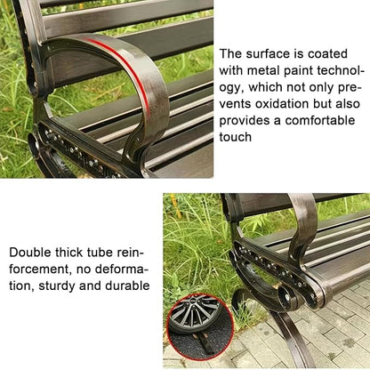 Outdoor Metal Benches,Cast Aluminum Lightweight Sturdy Bench,Weatherproof,Park Bench,2-Person Seat Bench with Backrest,for Porch, Patio, Lawn, Balcony, Backyard(Size:150cm/59in)