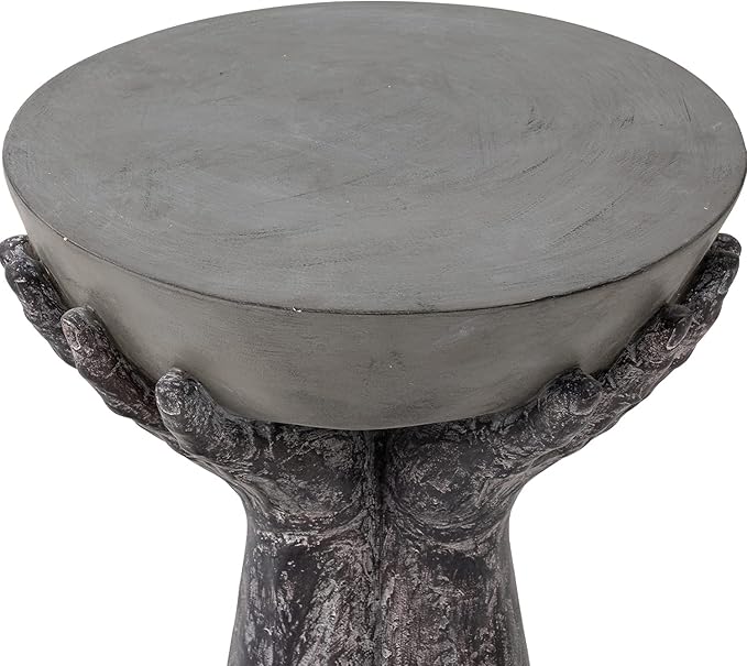 HOMPUS Concrete Side Table Set of 2, Round End Table Modern, Accent Coffee Table with Two Hands Base, Unique Home Décor for Living Room, Bedroom, Balcony or Outdoor