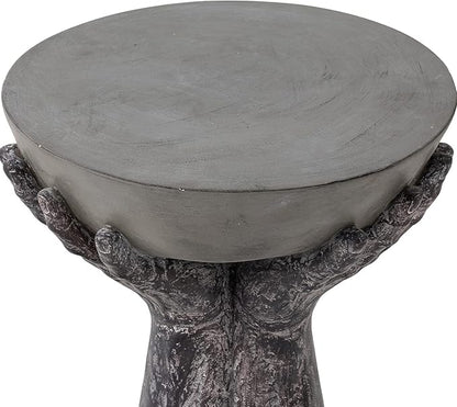 HOMPUS Concrete Side Table Set of 2, Round End Table Modern, Accent Coffee Table with Two Hands Base, Unique Home Décor for Living Room, Bedroom, Balcony or Outdoor