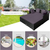 COSTWAY Outdoor Patio Rattan Daybed, Sponge Cushioned Loveseat Sofa with 4 Pillows, Wicker Furniture Sunbed for Balcony - Photo 7