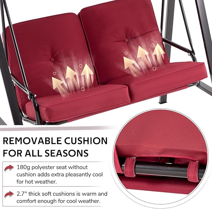 AECOJOY 2-Seat Outdoor Patio Swing Chair with Adjustable Canopy, Porch Swings Chairs for Adult - Photo 4