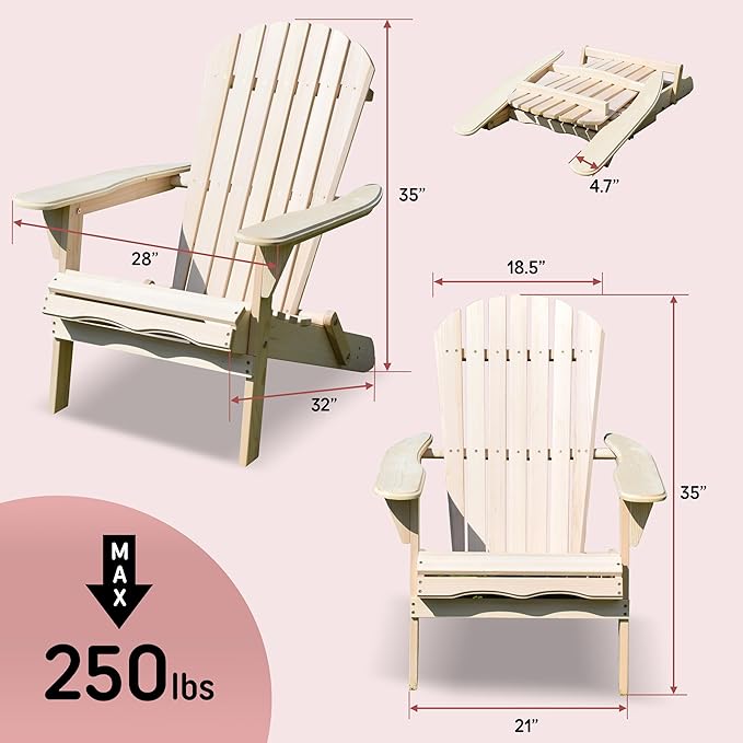 northbeam Folding Adirondack Chair - Weather-Resistant Composite Outdoor Adirondack Chair Kit for Patio, Lawn & Backyard - with Ergonomic Design, Wide Armrests & Easy Assembly
