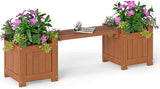 HAPPYGRILL Outdoor Bench with 2 Raised Garden Beds, 2-in-1 Outdoor Planter Box with Teak Oil Finish, Open-Ended Base - Photo 1