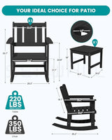 SERWALL Outdoor Rocking Chair Set of 2 with Side Table, All-Weather HDPE 3 Piece Patio Furniture Set - Photo 2