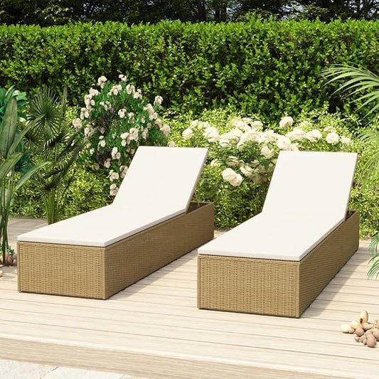 Adjustable Brown PE Rattan Sunlounger 77.9 x 23.6 x 32.9 in Patio Chaise Lounge with Cream Cushion Outdoor Poolside Lounge Chair for Garden Deck Balcony Use