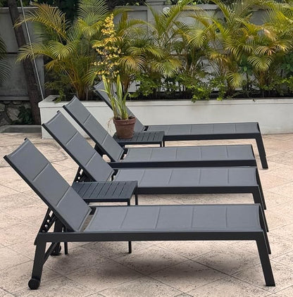 PURPLE LEAF Outdoor Chaise Lounge Set of 2 Aluminum Patio Lounge Chair with Wheels and Side Table Pool Chaise Lounge Chair for Outdoor Backyard Poolside Grey