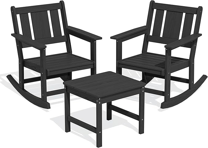 SERWALL Outdoor Rocking Chair Set of 2 with Side Table, All-Weather HDPE 3 Piece Patio Furniture Set - Photo 3