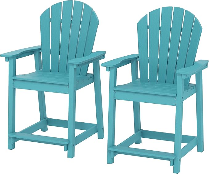 OTSUN Tall Modern Adirondack Chairs Set of 2, All Weather HDPE Bar Height Adirondack Stools Widened Durable Design for Porch Patio Yard Lawn Fire Pit Bistro Basement Indoors & Outdoors