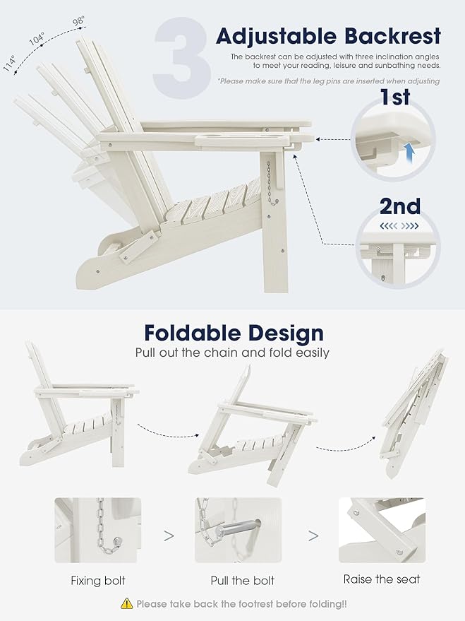 KINGYES Adjustable Folding Adirondack Chair with Footrest & 4-in-1 Multi-Functional Armrest Organizer - Photo 4