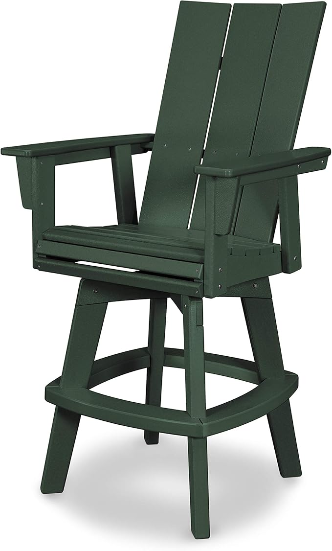 POLYWOOD® Modern Curveback Adirondack Swivel Bar Chair in Green
