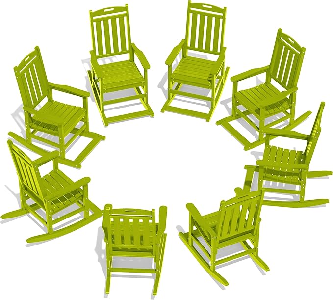 LOUNZY HDPE Outdoor Rocking Chairs Set of 8, Lime