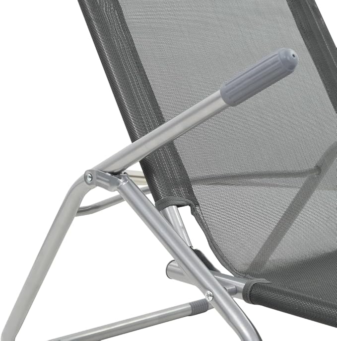 Folding Sun Lounger Set of 2, Adjustable Reclining Outdoor Chaise Lounge Chairs with Breathable Textilene Fabric for Patio Garden Poolside Beach, Anthracite, Supports 265 lbs, No Assembly Required