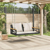 Outdoor Swing Bench with Removable Cushions, Black and Cream White Poly Rattan Patio Furniture for Garden, Balcony - Photo 3