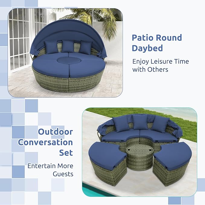 Tangkula Outdoor Round Daybed with Retractable Canopy - Photo 8