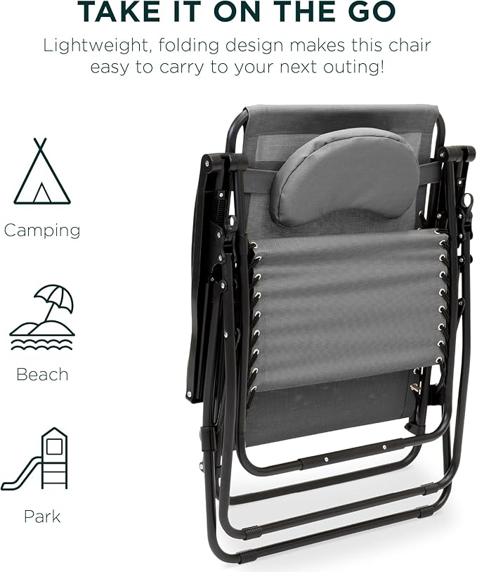 Best Choice Products Oversized Zero Gravity Chair, Folding Outdoor Patio Lounge Recliner w/Cup Holder Accessory Tray - Photo 8