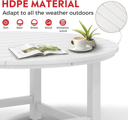 Costaelm Patio Conversation Table, Tatio Accent Tables, HDPE Outdoor Weather Resistant, Round Outdoor Porch Balcony Patio Drink Table for Outside, Pool, Backyard, White