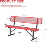 72" Metal Park Benches for Outside - Red Outdoor Benches Heavy Duty Garden Weatherproof Bench with Backrest - Photo 3