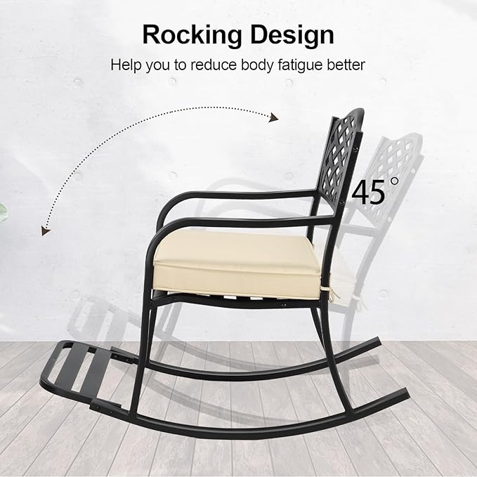 Outdoor Metal Rocking Chair with Cushion, Patio Rocking Bench for Garden, Porch, Balcony, Rocker for Outside Lawn - Photo 5