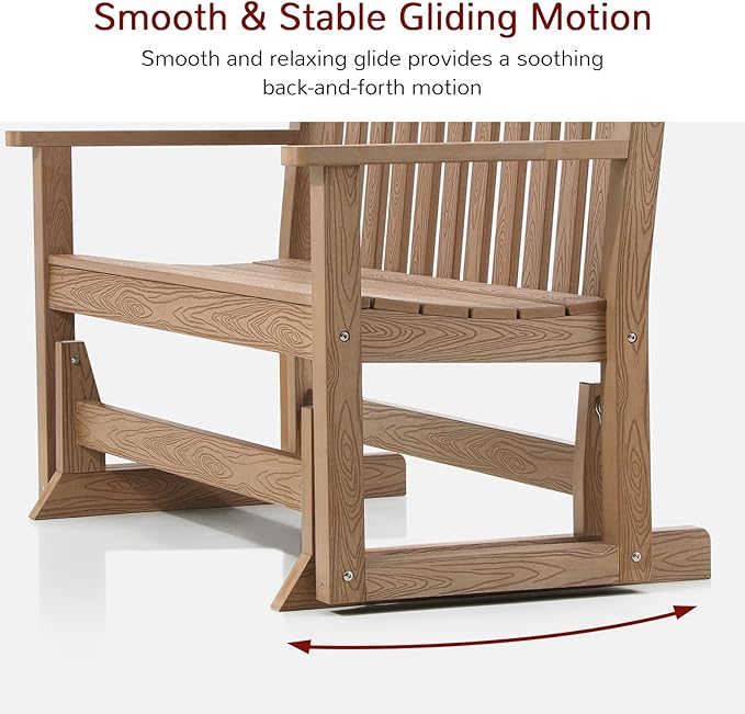 Stoog Outdoor Gliders Set of 2, All-Weather HIPS Glider Bench for Outside, Never Fade or Rot, Teak - Photo 5